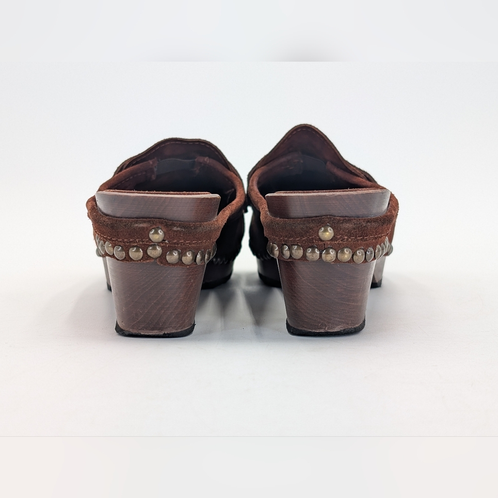 Michael Kors Women Sz 8 Studded Italian-Made Brown Suede Leather Clog Wood-Soles - Picture 14 of 17